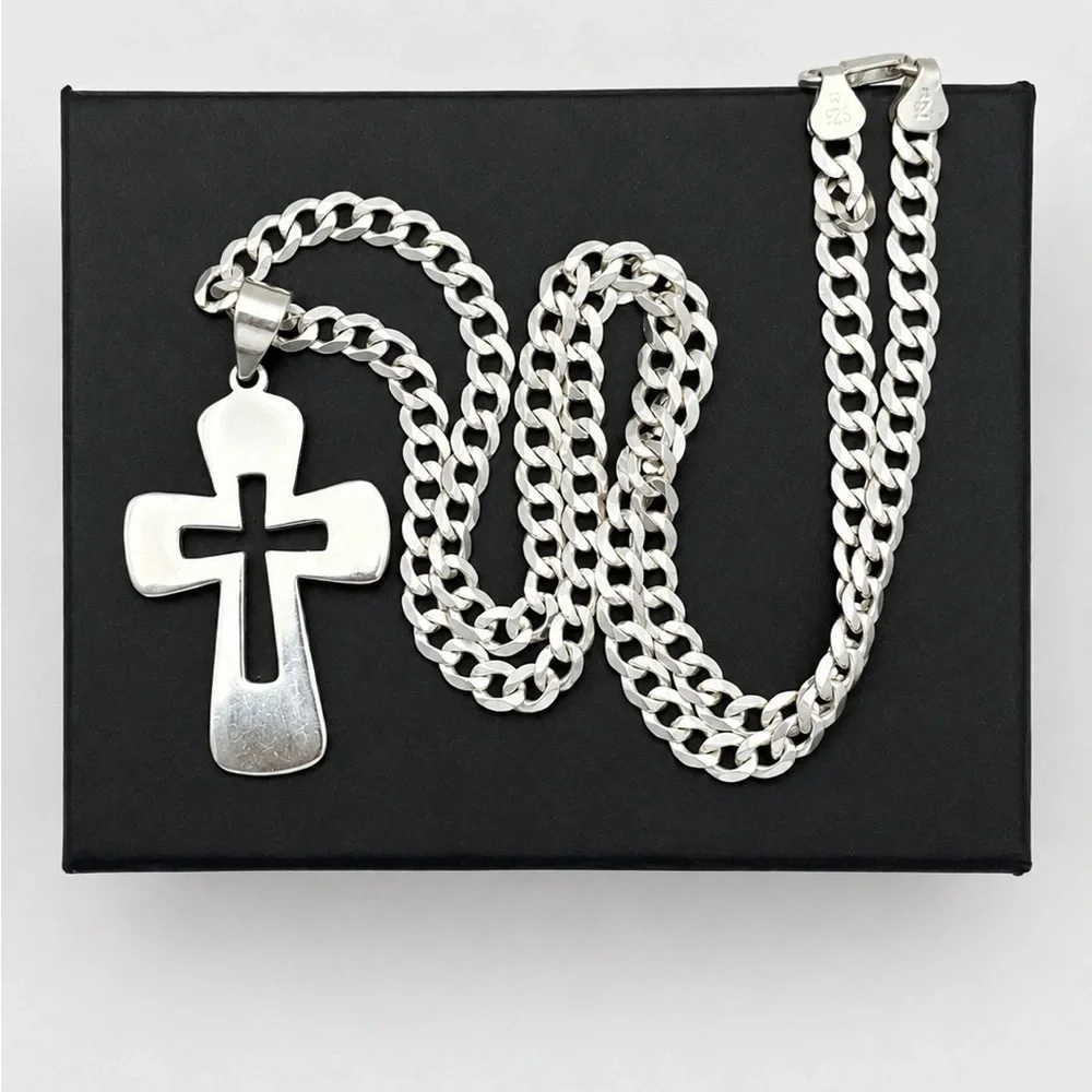 925 Sterling Silver Classic Cross Pendant Necklace Size 20” Men’s Jewelry